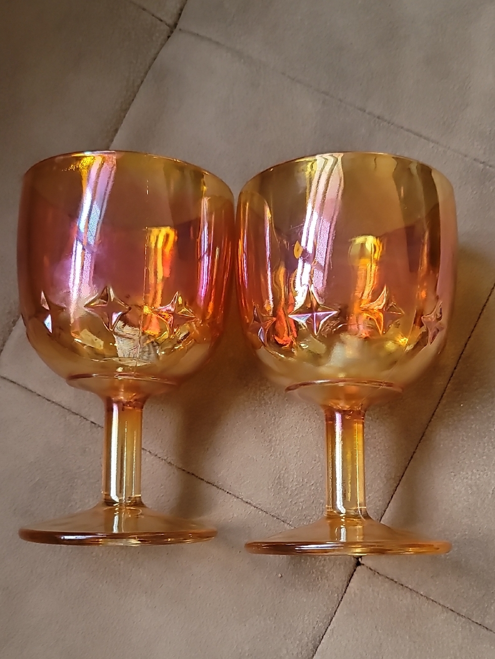 Vintage Marigold Carnival Glass Bartlett Collins Goblets Set of 2 - Picture 4 of 4